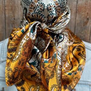 Golden Yellow Green Brown Paisley Western Southwestern Wild Rag Scarf Accent